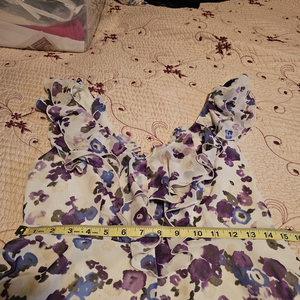 Lauren Conrad Ruffle Mini Dress Romantic Floral Water Color Print Womens Size 6 - Picture 13 of 16